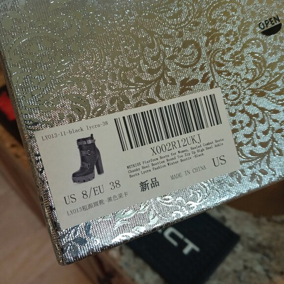 Wet Kiss Black Lycra Heeled Combat Platform Booties w/Straps EUC - Picture 12 of 13